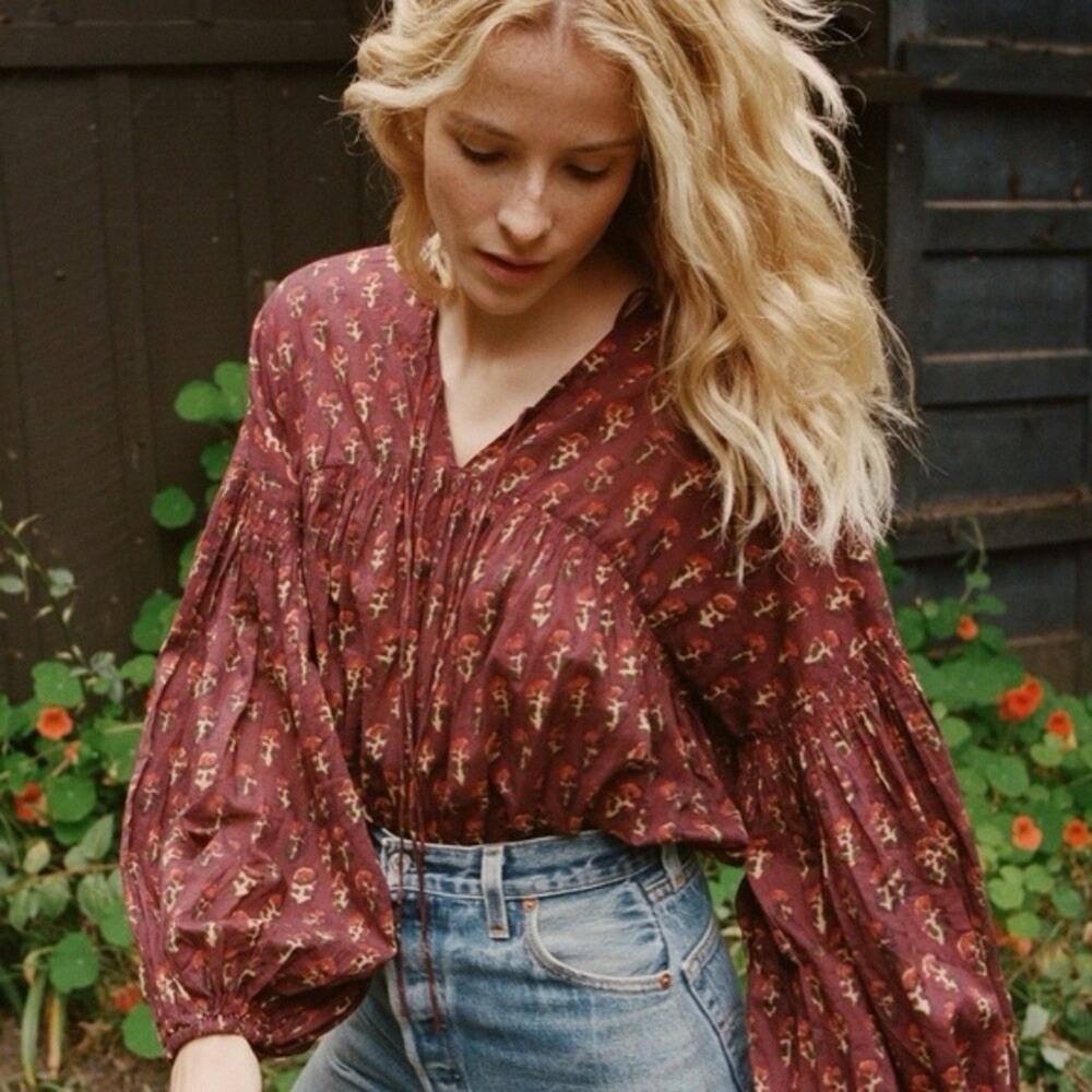 Doen Collection Petunia Happy Flower Peasant Blouse Cottagecore Boho Size Small